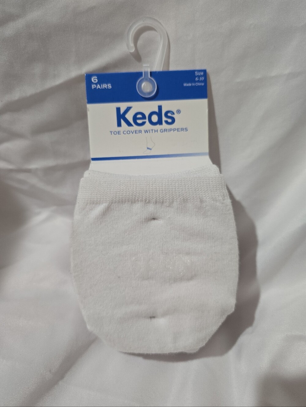 NWT Keds 6 Pack Women's Toe Cover With Grippers Socks OS White And Gray